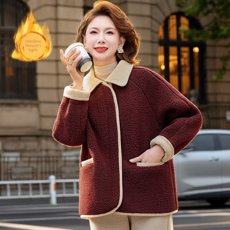 Ženski zimski kaput s flisom od ovčje vune, vanjski materijal poliester 90–95%, japansko-korejski casual stil