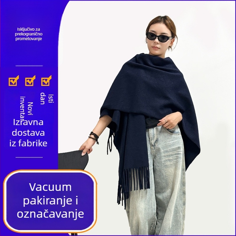 Šal od imitacijskog kašmira, poliester, jesen-zima, jednobojni uzorak, topao i otporan na vjetar