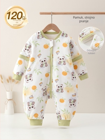 Dječji vreći za spavanje s podijeljenim nogama; vanjski i podstava od čistog pamuka 95%+; punilo space cotton; odvojive rukave; strojno pranje