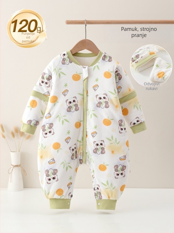 Dječji vreći za spavanje s podijeljenim nogama; vanjski i podstava od čistog pamuka 95%+; punilo space cotton; odvojive rukave; strojno pranje