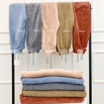 Ženske udobne haremske hlače, visokim strukom, duge, tkanina Coral Velvet, poliester sa spandexom 95%+