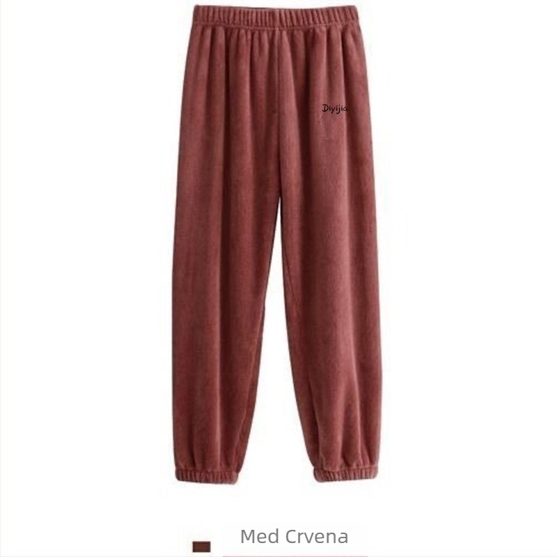 Ženske udobne haremske hlače, visokim strukom, duge, tkanina Coral Velvet, poliester sa spandexom 95%+