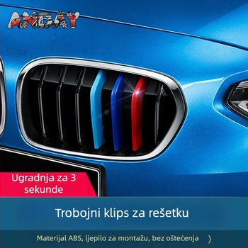 BMW rešetka troboji dekorativni trak sa snap-on kopčom – ABS, kompatibilno s modelima E60, serije 1/2/3/5 i X1–X7, 8 Series