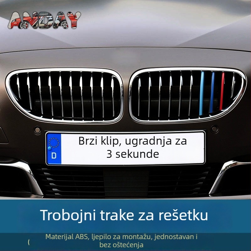 BMW rešetka troboji dekorativni trak sa snap-on kopčom – ABS, kompatibilno s modelima E60, serije 1/2/3/5 i X1–X7, 8 Series