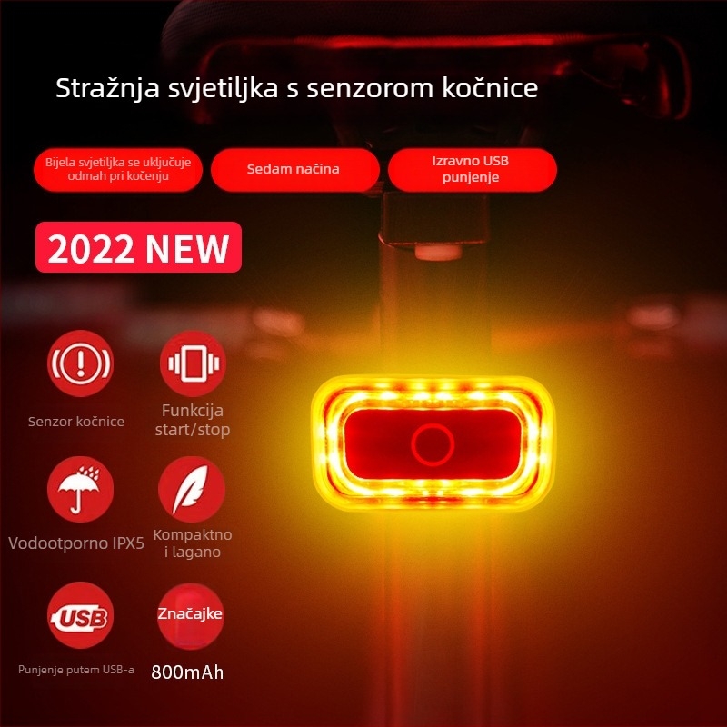NATFIRE A07 pametan senzor stražnje svjetlo za bicikle, kompatibilno s cestovnim i MTB biciklima, punjivo, funkcija upozorenja, dječja oprema za vožnju