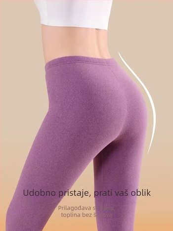 Ženske termalne tajice s flis unutarnjom podlogom, bez šavova, visoke elastičnosti, debele i tople, poliestersko-spandeks mješavina 70–80%