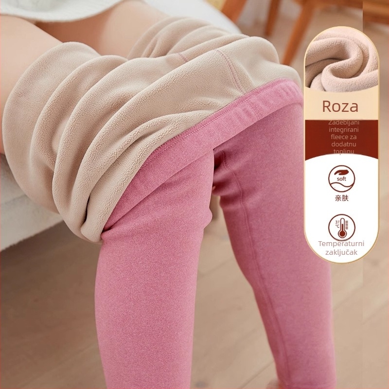 Ženske termalne tajice s flis unutarnjom podlogom, bez šavova, visoke elastičnosti, debele i tople, poliestersko-spandeks mješavina 70–80%