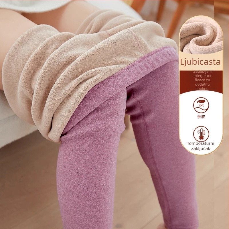 Ženske termalne tajice s flis unutarnjom podlogom, bez šavova, visoke elastičnosti, debele i tople, poliestersko-spandeks mješavina 70–80%