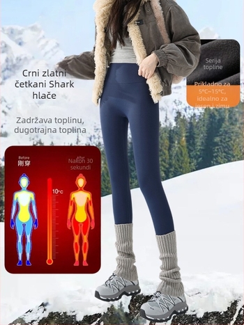 Ženske joga hlače s flecom, Sharkskin tekstura, visok pojas, kontrola trbuha, duljina 9/10