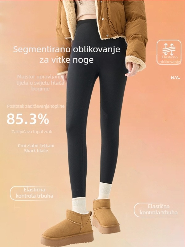 Ženske joga hlače s flecom, Sharkskin tekstura, visok pojas, kontrola trbuha, duljina 9/10
