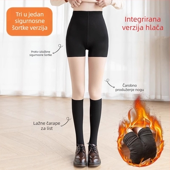 Najlon hlačne gaćice za oblikovanje s podizanjem stražnjice, flis podstava, jednobojni uzorak, debeli materijal