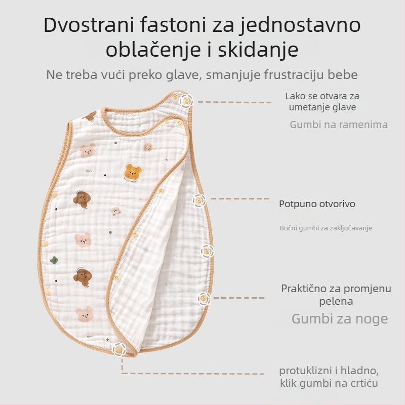 Soft Yun Dječji bezrukavni vreća za spavanje od pamuka za ljeto, lagana, anti-kick