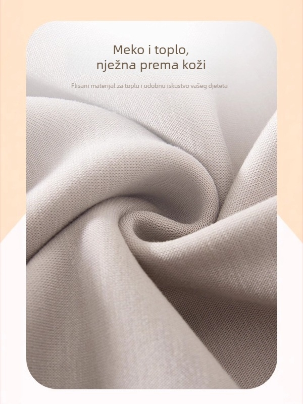 Pidžama hlače za djecu od plišanog pamuka, visoki pojas za zaštitu trbuha, unutarnje fleece, 94% pamuk + 6% elastan, proljeće–jesen, uzrast 1–3 godine