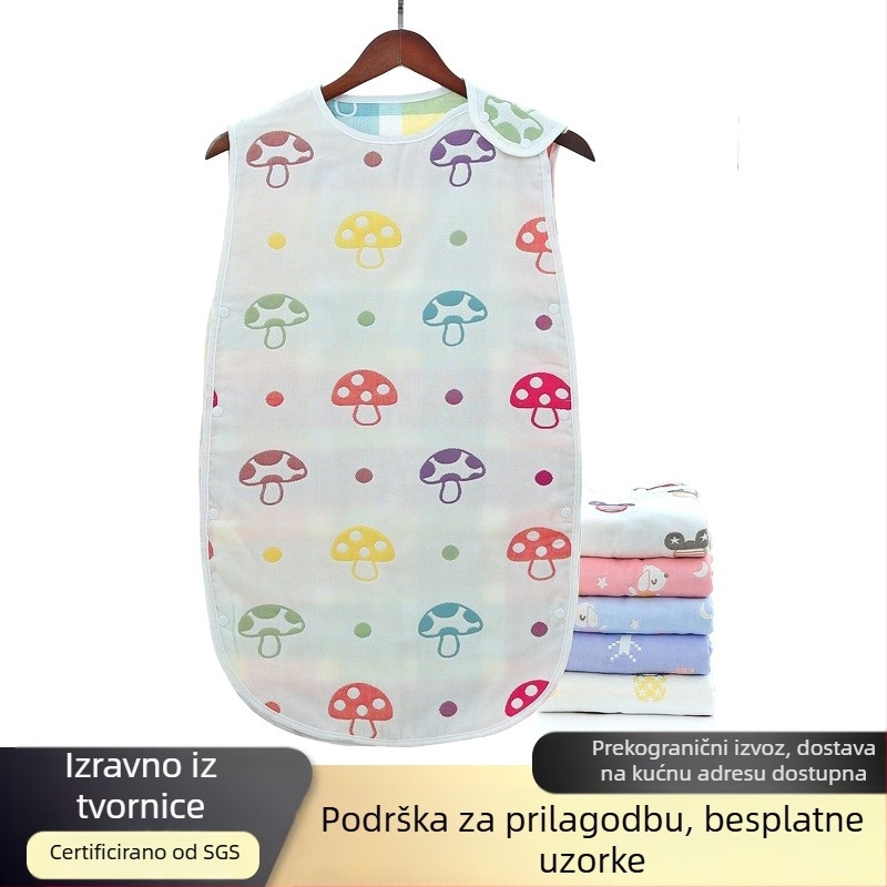 Dječja vreća za spavanje sa šest slojeva pamučne gaze i zaštitnom vestom protiv udaranja – 100% pamuk, lagana