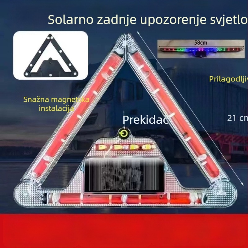 Solarna LED trokutna upozoravajuća svjetiljka za automobil, sklopiva, ABS materijal, 5 W, 5 V