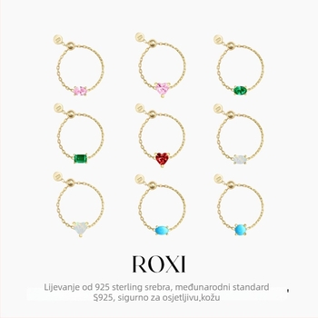 Romad S925 srebrni otvoreni podesivi prsten s cirkonima ugravirano – geometrijski dizajn, unisex