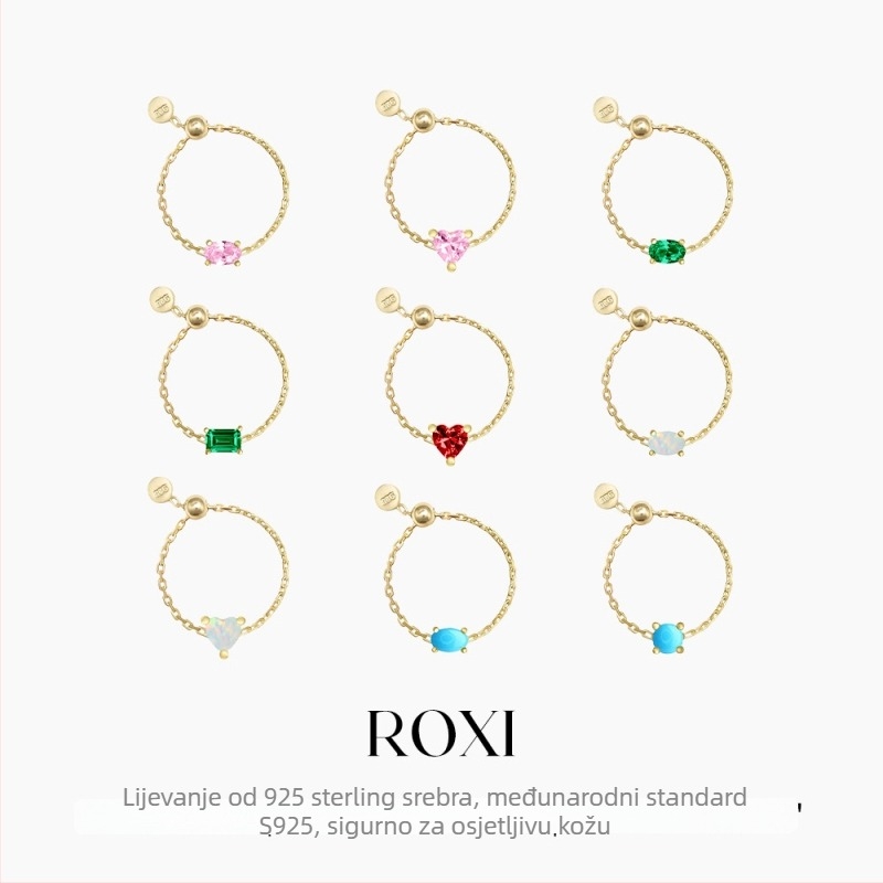 Romad S925 srebrni otvoreni podesivi prsten s cirkonima ugravirano – geometrijski dizajn, unisex