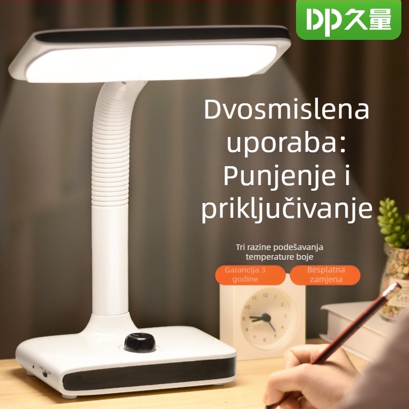 DP663 stolna lampa s USB punjenjem, podesivo hladno/toplo svjetlo i dimmer, ugrađena litijska baterija, CRI ≥ 90, lampica za učenje s zaštitom očiju