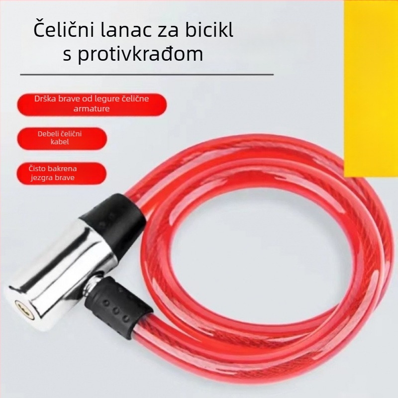 Višenamjenska brava od čeličnog kabla za bicikle, električna vozila i kućna vrata, zaštita od rezanja i krađe.