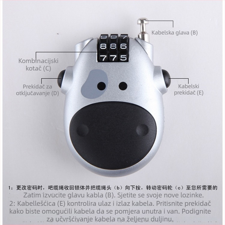 Brava za kacigu sa čeličnim žicom, brava s lozinkom, prijenosna ABS plastična brava, 70 g, marka Jasit, tiskano logo, licencirana privatna etiketa