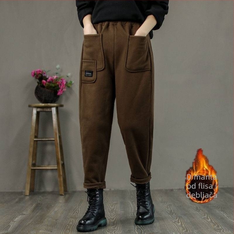 Ženske hlače od pamuka sa širokim krojem, udoban pojas, debeli materijal, duljina 9/10, gradski stil