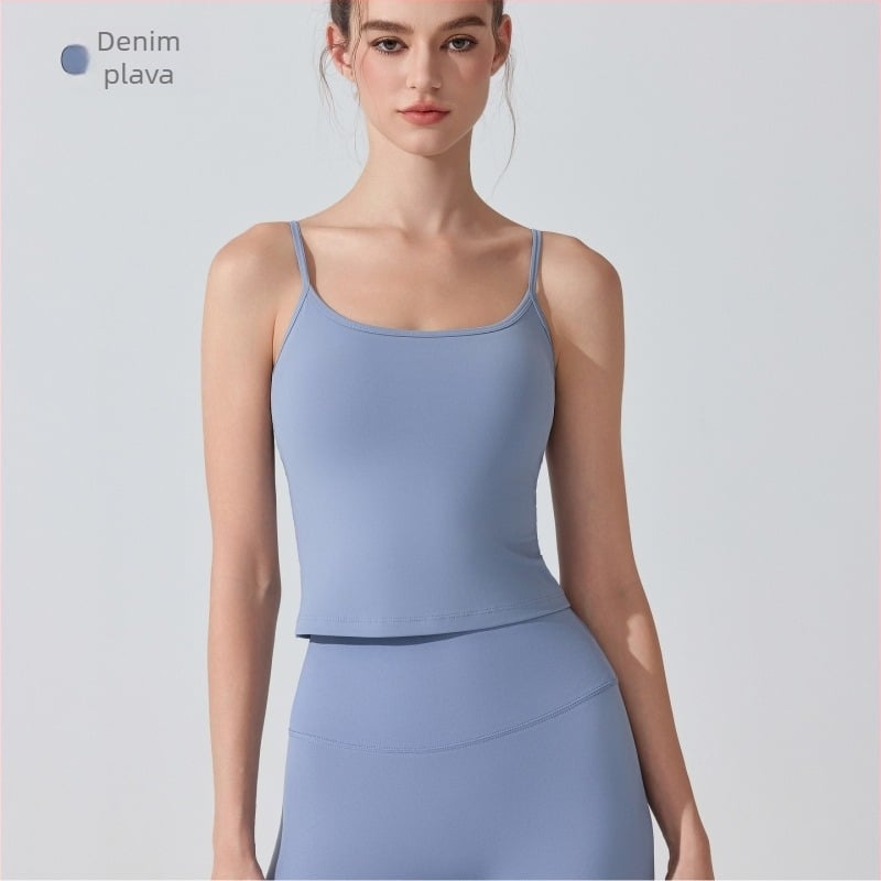 Antibakterijski nude dojam joga top s jastučićem za grudi, sportski grudnjak otporan na udarce za visoko intenzivne treninge; 3/4 čašice, tanke oblikovane čašice; fiksni remeni; materijal: najlon 81%, podstava spandeks 19%