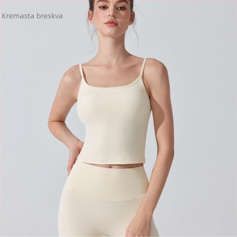 Antibakterijski nude dojam joga top s jastučićem za grudi, sportski grudnjak otporan na udarce za visoko intenzivne treninge; 3/4 čašice, tanke oblikovane čašice; fiksni remeni; materijal: najlon 81%, podstava spandeks 19%