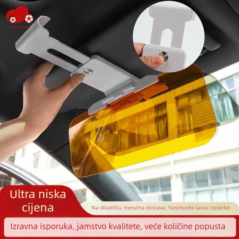 Automobilsko dnevno-noćno ogledalo protiv odsjaja s vizorom za sunce i naočalama za noćni vid (Materijal: PVC; Ugradnja: ljepilo; Kompatibilni modeli: opći; Težina: 360 g)