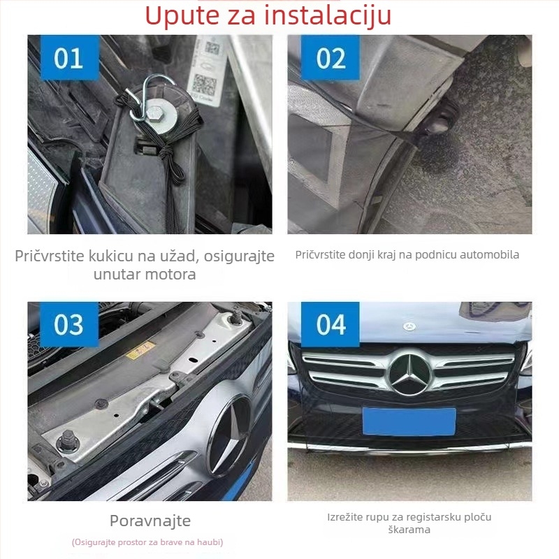 Auto mreža protiv insekata za središnju rešetku motora, mreža od gaze, dimenzije 113×75 cm, kompatibilno sa svim modelima