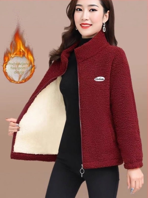 Fog and Frost zimska jakna s fleec podstavom pamuk-poliester materijal, srednja duljina 50–65 cm, ležerni retro stil.