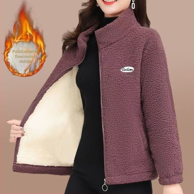 Fog and Frost zimska jakna s fleec podstavom pamuk-poliester materijal, srednja duljina 50–65 cm, ležerni retro stil.