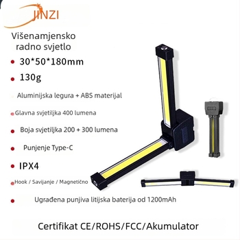 Višenamjenska COB radna svjetiljka s magnetom - 8W, 3.7V, model A55, 300-500 lm, 5000K bijelo/crveno svjetlo