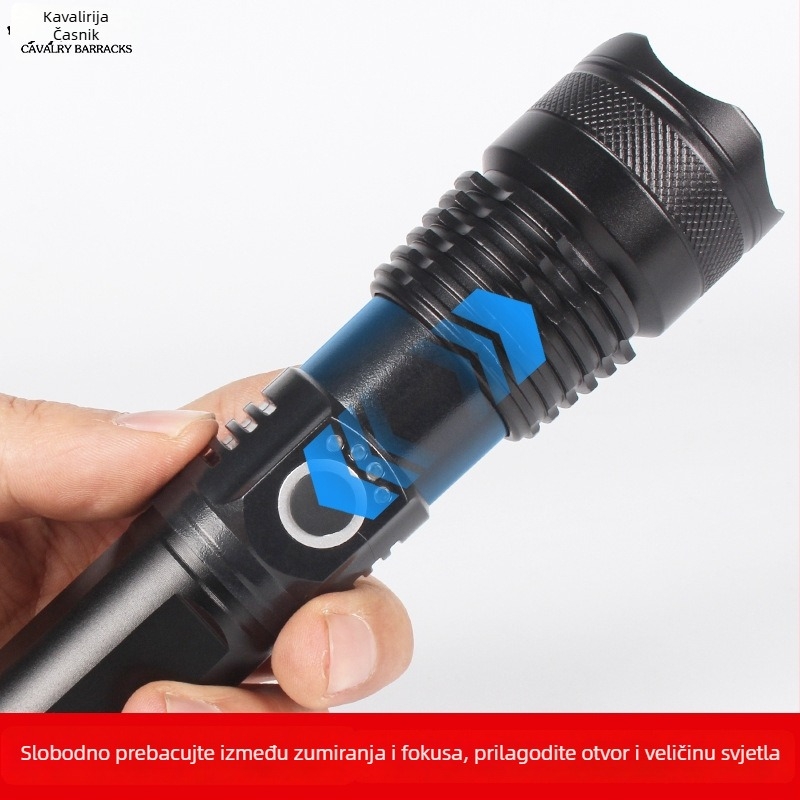 Ručna LED svjetiljka s promjenjivim zumom, domet 1000 m, punjiva, vodootporna