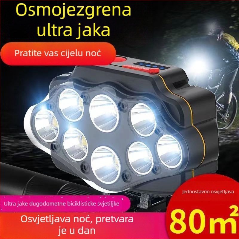 Prednje svjetlo za bicikl s ručnim punjenjem, 360° rotacija, domet 100–200 m, snaga 20 W, baterija 1200 mAh