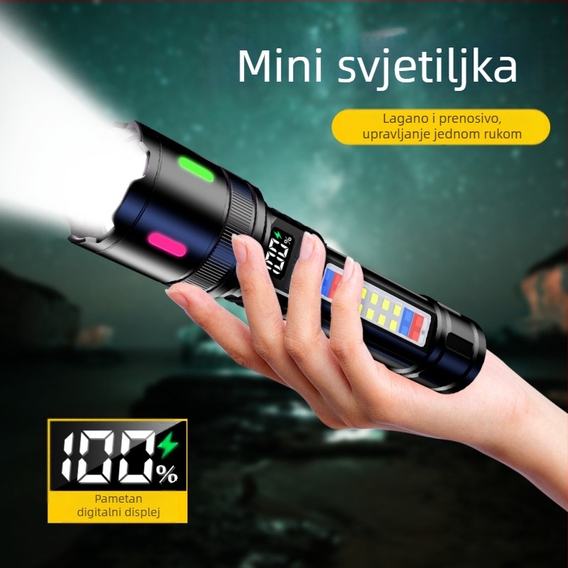 LED COB baterijska svjetiljka s teleskopskim zumom (15W, baterija 18650, LED izvor svjetla, domet 200–500 m)