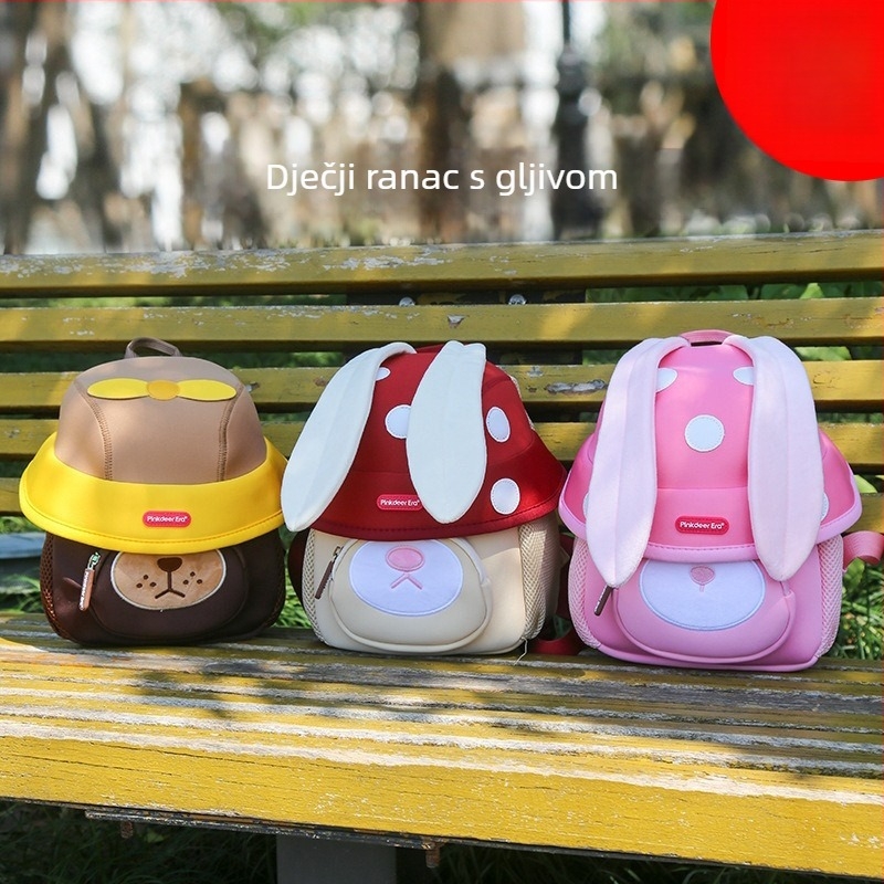 Dječji ruksak s motívom gljive i dugih ušiju, diving tkanina, prozračan i ultra lagan, naramenice s zračnim jastukom, unisex