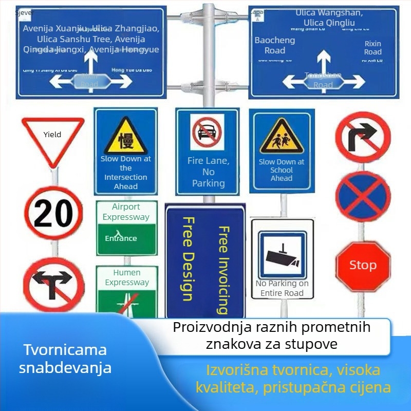 Aluminijska prometna oznaka za autocestu, s jednostavnim cantilever nosačem, prilagodljiva, reflektirajući film razine reklama