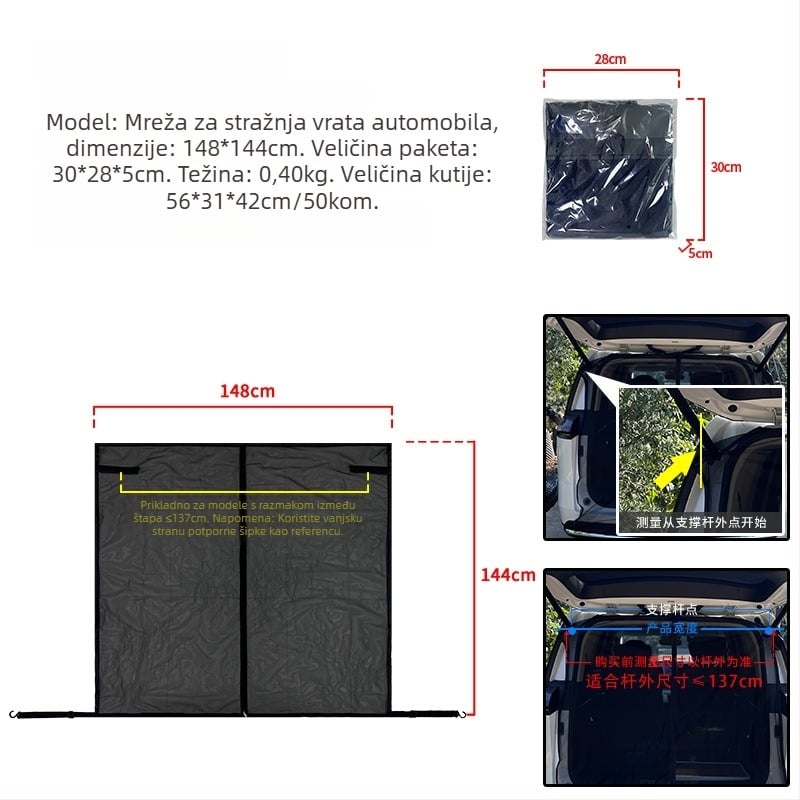 Prozirna mreža protiv komaraca za stražnji dio automobila s magnetskim ugradnjom, universalni model