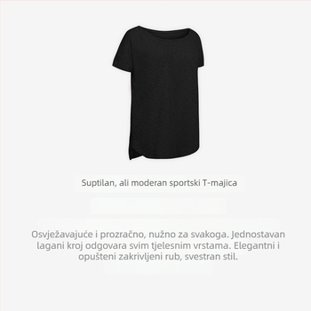 Solabe ženski slobodni fitness top – prozračan, brzo sušeći pleteni materijal, 65% viskoza, 30% poliester, 5% spandeks, okrugli izrez, 3/4 rukav