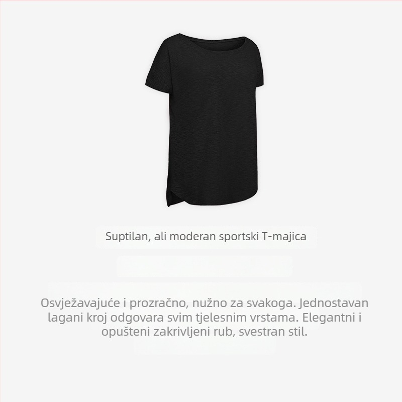 Solabe ženski slobodni fitness top – prozračan, brzo sušeći pleteni materijal, 65% viskoza, 30% poliester, 5% spandeks, okrugli izrez, 3/4 rukav