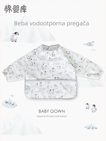Unisex dugački rukavi vodootporni dječji jedilni smock, 100% poliester, ručno crtani uzorak, za sve sezone, za bebe i predškolce 1–3 godine, sigurnosna klasa A