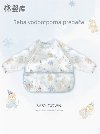Unisex dugački rukavi vodootporni dječji jedilni smock, 100% poliester, ručno crtani uzorak, za sve sezone, za bebe i predškolce 1–3 godine, sigurnosna klasa A