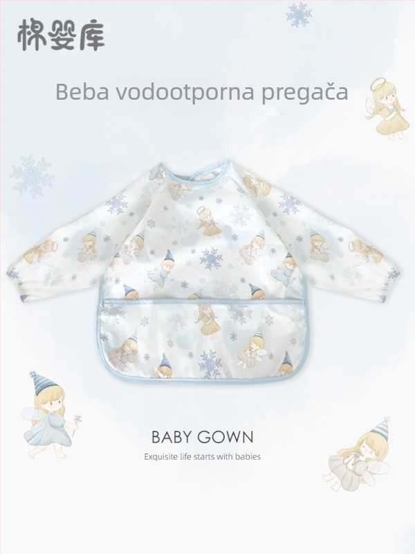 Unisex dugački rukavi vodootporni dječji jedilni smock, 100% poliester, ručno crtani uzorak, za sve sezone, za bebe i predškolce 1–3 godine, sigurnosna klasa A