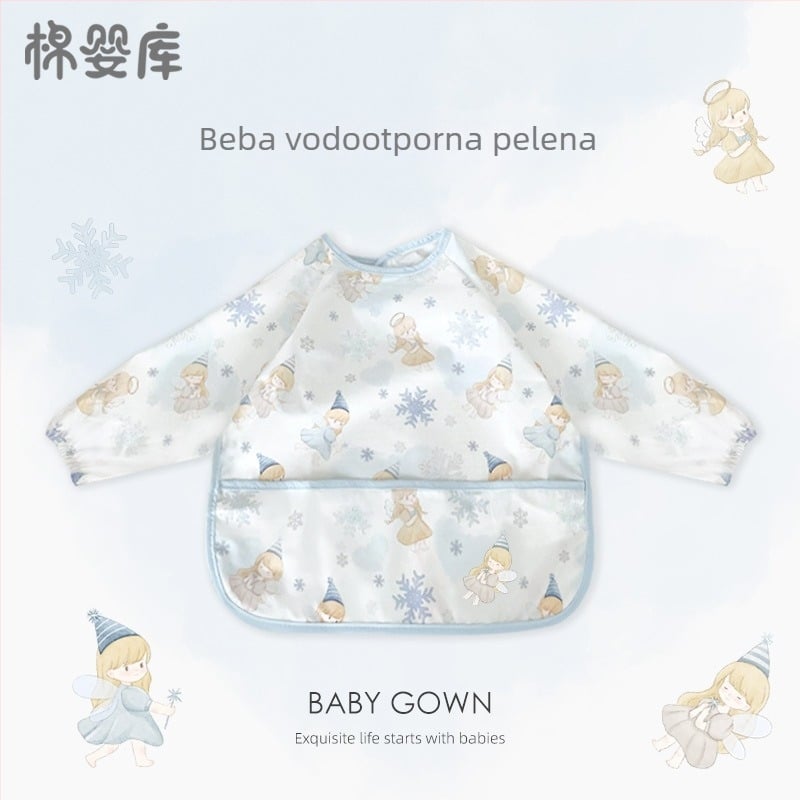 Unisex dugački rukavi vodootporni dječji jedilni smock, 100% poliester, ručno crtani uzorak, za sve sezone, za bebe i predškolce 1–3 godine, sigurnosna klasa A