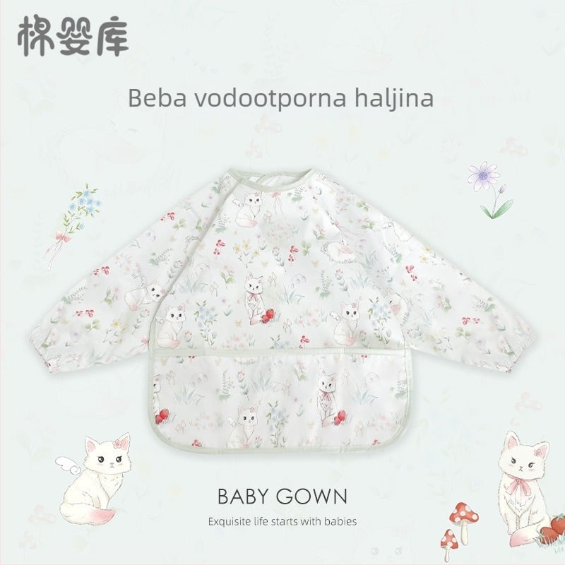 Unisex dugački rukavi vodootporni dječji jedilni smock, 100% poliester, ručno crtani uzorak, za sve sezone, za bebe i predškolce 1–3 godine, sigurnosna klasa A