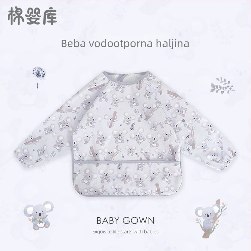 Unisex dugački rukavi vodootporni dječji jedilni smock, 100% poliester, ručno crtani uzorak, za sve sezone, za bebe i predškolce 1–3 godine, sigurnosna klasa A