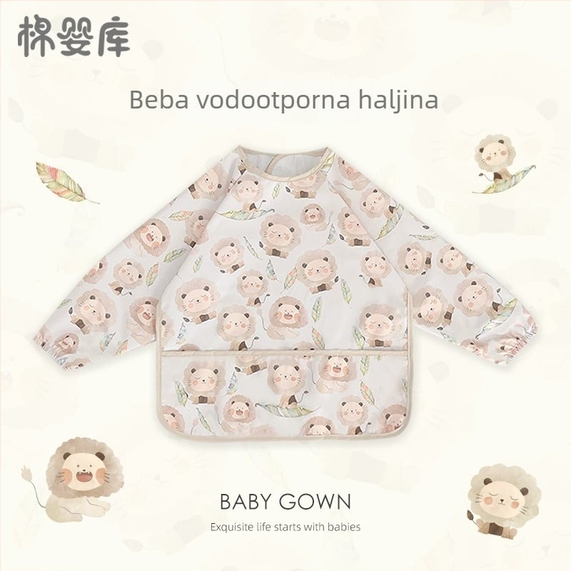 Unisex dugački rukavi vodootporni dječji jedilni smock, 100% poliester, ručno crtani uzorak, za sve sezone, za bebe i predškolce 1–3 godine, sigurnosna klasa A