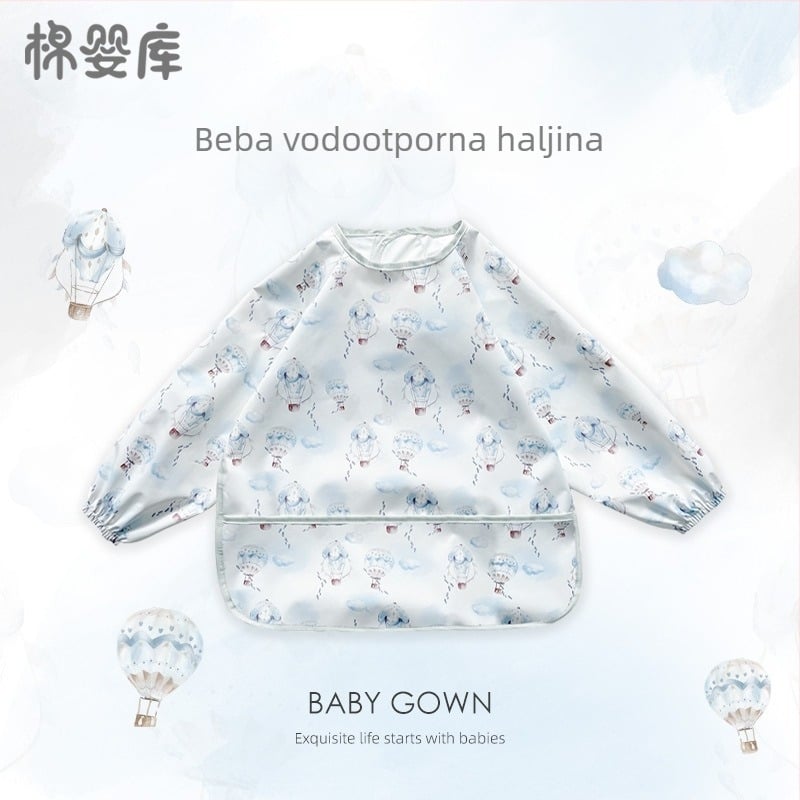 Unisex dugački rukavi vodootporni dječji jedilni smock, 100% poliester, ručno crtani uzorak, za sve sezone, za bebe i predškolce 1–3 godine, sigurnosna klasa A