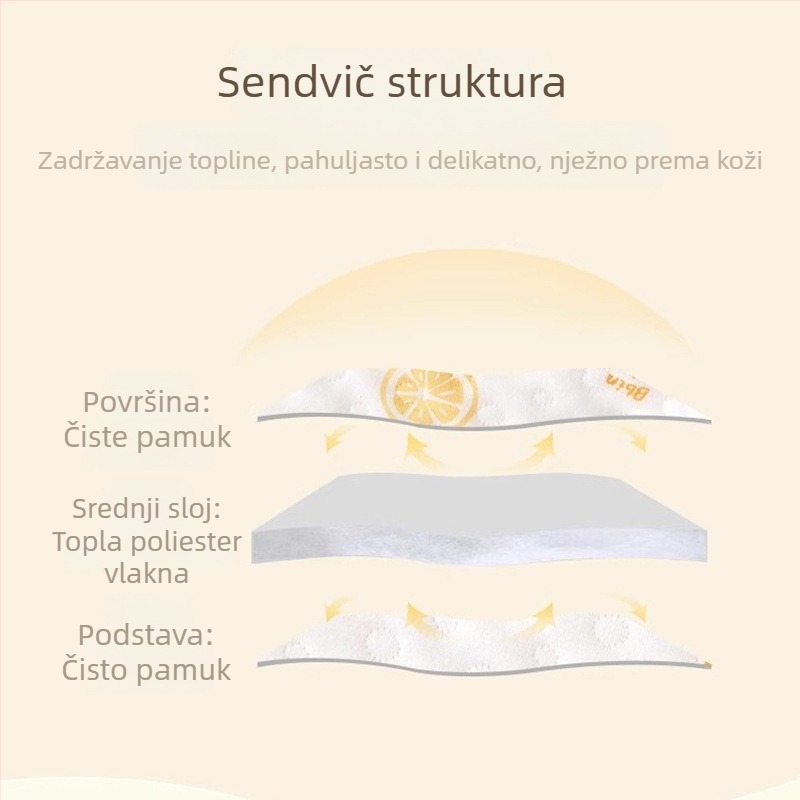 Novorođeni quiltani topli gornji dio s polovičnim leđima za zimu, 100% pamuk, okrugli vrat, mekan materijal