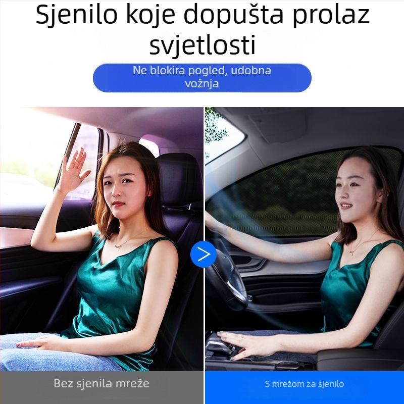 Automobilska sjenila za prozor s mrežom protiv komaraca – prozračna, poluprovidna, viseći montažni sustav, prilagodljiva obrada